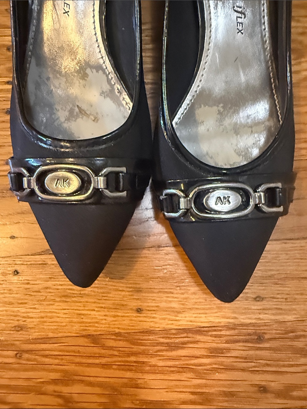 Anne Klein Black Pointed Toe Flats with Decorative Buckle 8 - Picture 8 of 10